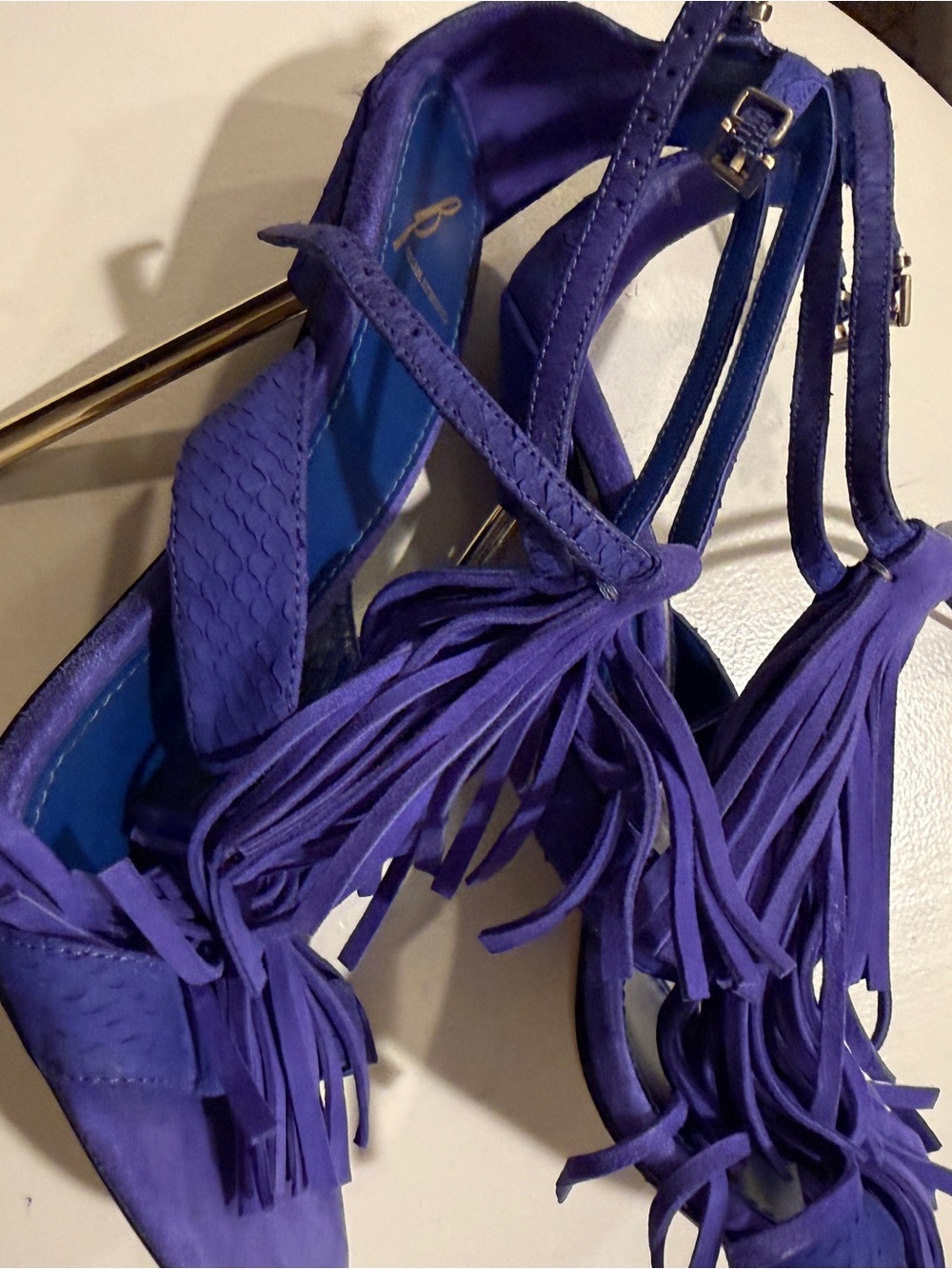 Purple Brian Atwood Fringe Suede Women's Heels